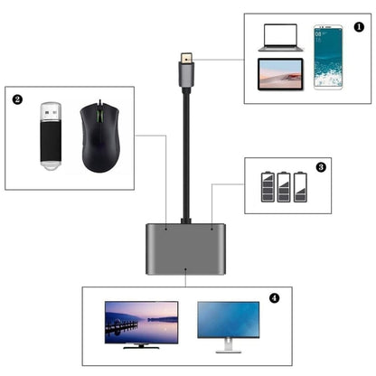 4 ü 1 Arada Type-C to Hub Dönüştürücü Adaptör - 4K Ultra HD HDMI & VGA Görüntü Aktarımı, PD Hızlı Şarj Destekli, USB Çoklayıcı (5347)