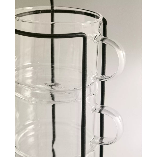 Borosilicate 4-Piece Mug Set with Stand