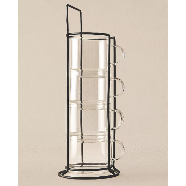 Borosilicate 4-Piece Mug Set with Stand
