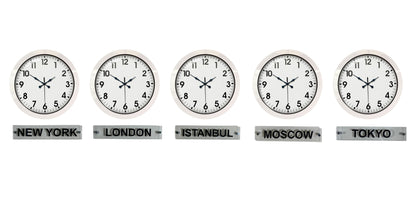 Prime 36 Cm Metal Dünya Saatleri - 5 li Beyaz Set