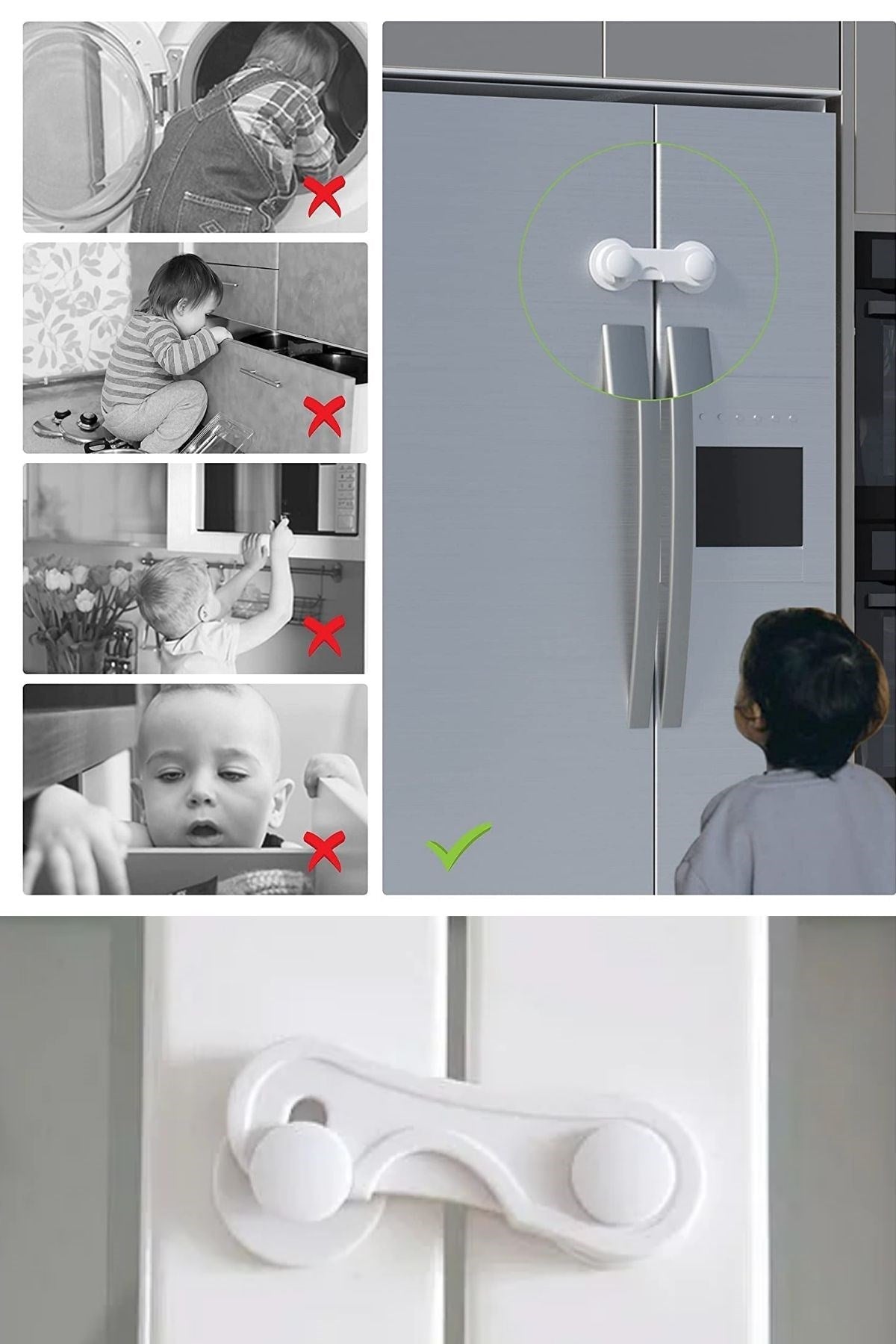 Starixa® Bebek Çocuk Güvenliği Çekmece ve Dolap İçin Kendiliğinde Yapışkanlı Vidasız Kapak Kilidi