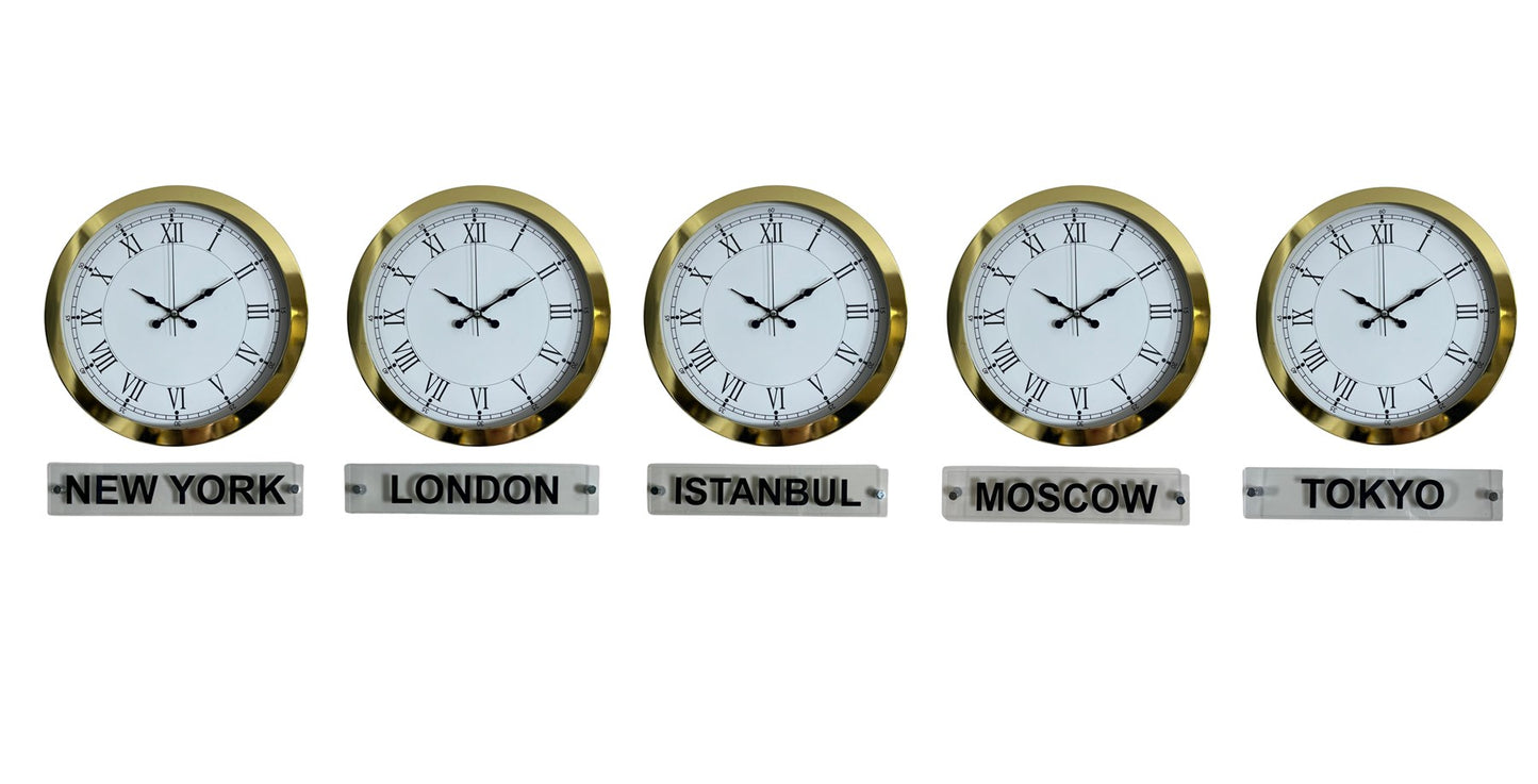Elite Gold Roma 36 Cm Metal 5 li Tabelalı Dünya Saatleri