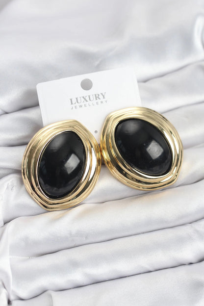 Mey İthalat® Pirinç Siyah Badem Model Vintage Gold Kadın Küpe