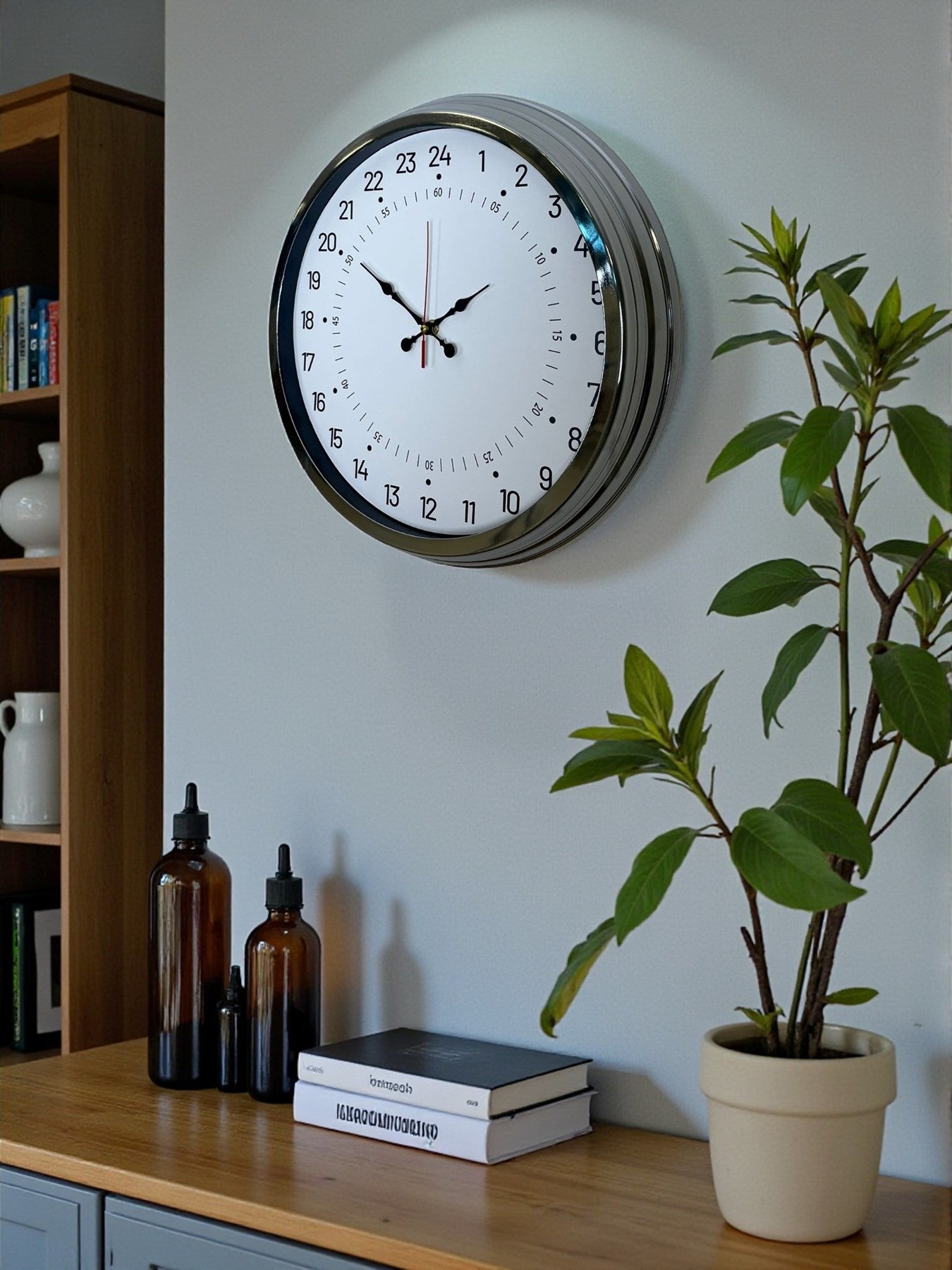 Krom 40 Cm Metal 24 Saat Göstergeli Özel Tasarım Duvar Saati