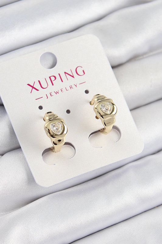 Mey İthalat® Xuping Zirkon Taşlı Kalp Model Gold Renk Kadın Küpe