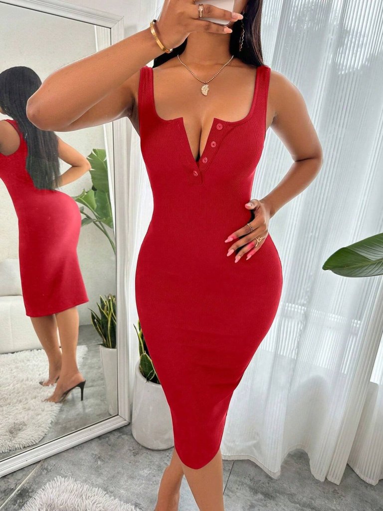 Kadın Askılı Yuvarlak V Yakalı Kaşkorse Midi Elbise