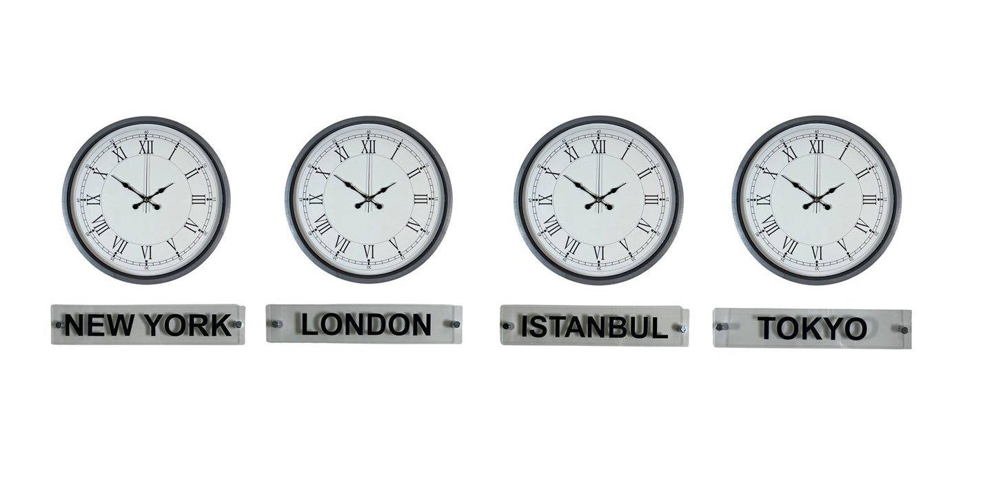 Gri 4 lü 36 Cm Tabelalı Dünya Saatleri