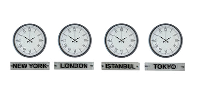 Gri 4 lü 36 Cm Tabelalı Dünya Saatleri