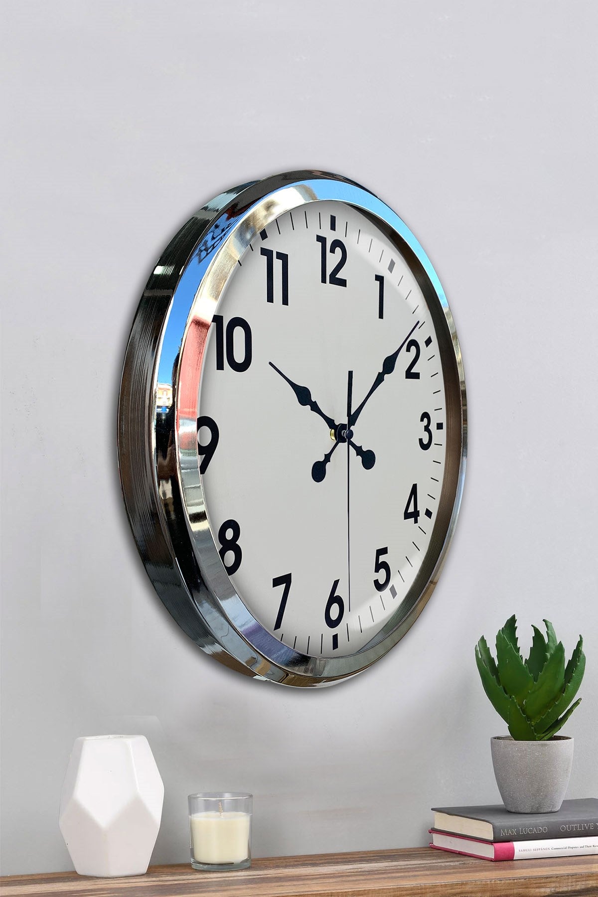 Krom Şıklık 52 Cm Metal Modern Duvar Saat