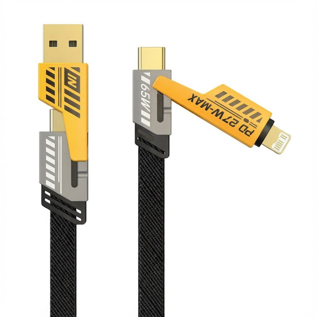 4in1 65W Hızlı Şarj Kablosu - Type-C to USB-A + Type-C to Lightning, 27W PD Destekli Çoklu Şarj Kablo (5347)