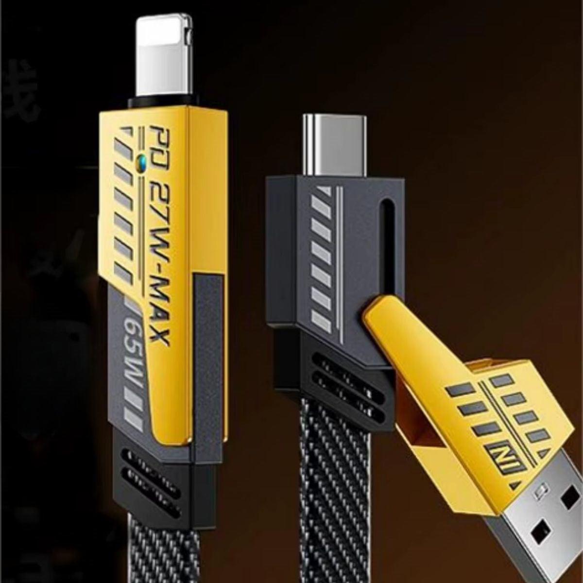 4in1 65W Hızlı Şarj Kablosu - Type-C to USB-A + Type-C to Lightning, 27W PD Destekli Çoklu Şarj Kablo (5347)