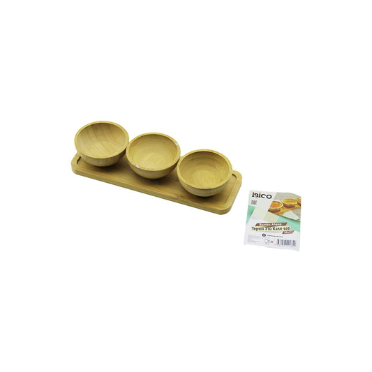 4PCS  ÇEREZLİK - LOKUMLUK AHŞAP BAMBU TEPSİLİ KASE SETİ 30X11CM (5347)