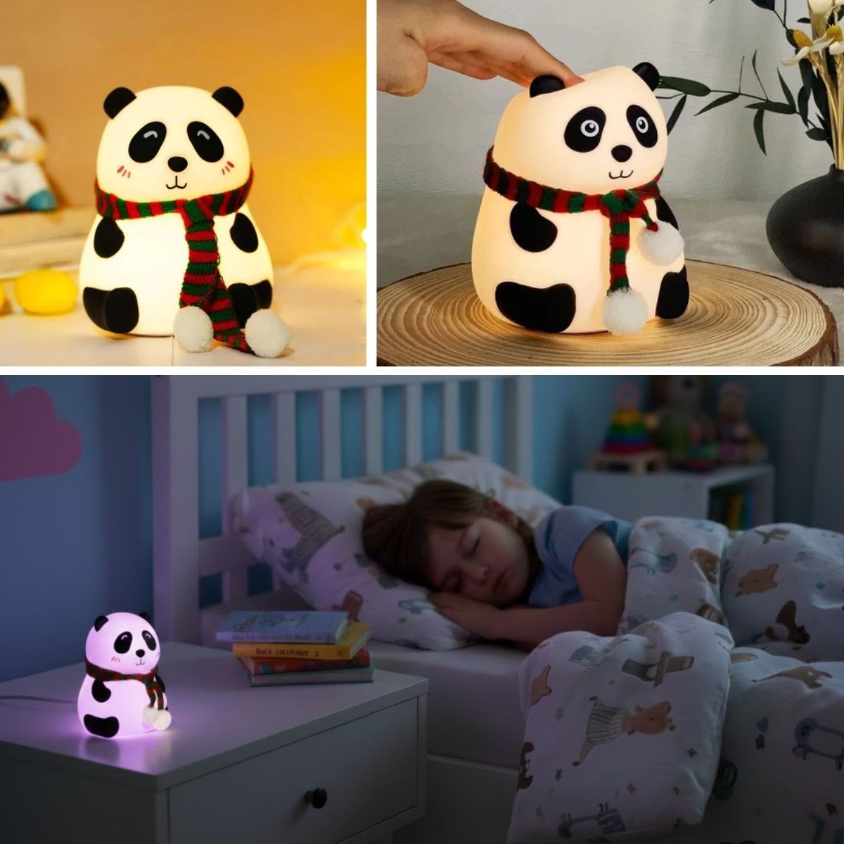 مصباح ليلي LED على شكل باندا رقيق بـ 5 أوضاع ألوان مختلفة - ضوء محيطي ناعم الملمس قابل لإعادة الشحن لغرفة الأطفال والديكور (5347)