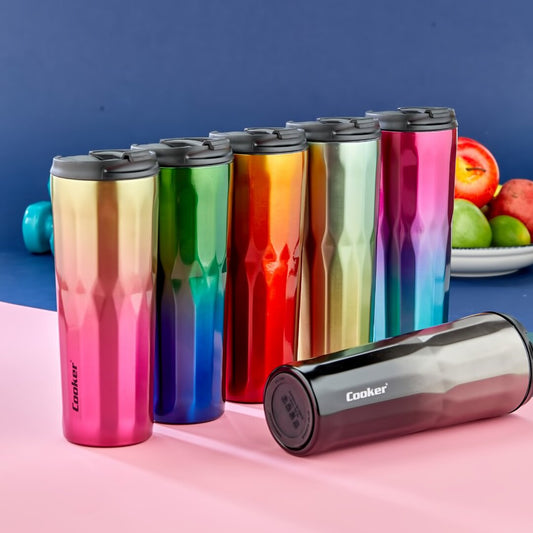 500ML DIAMOND THERMAL MUG COLORED STAINLESS STEEL - NON-SLIP TPR BASE - LEAK-PROOF LID (5347)