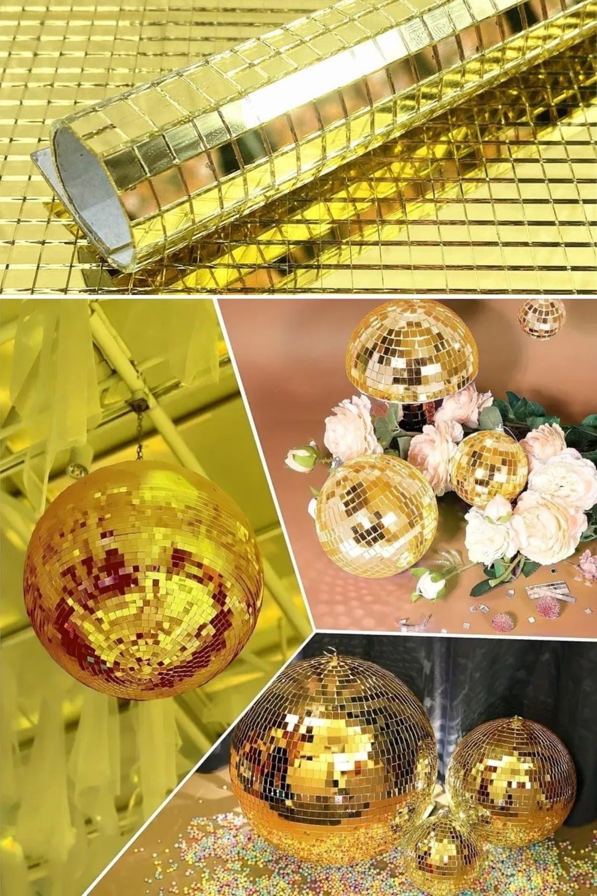 Starixa® Kare Gold Cam Mozaik Fayans Çıkartmaları El İşi Kare Cam Fayans Kendinden Yapışkanlı Aynalı Dekor Panel 30x30 Cm