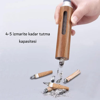 Taşınabilir Küllük - Ahşap Tasarımlı - İzmarit Hazneli