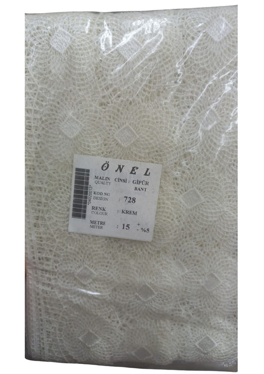 Dantel Polyester Güpür Bant Krem 15 Metre En 6 cm ON-728-KR