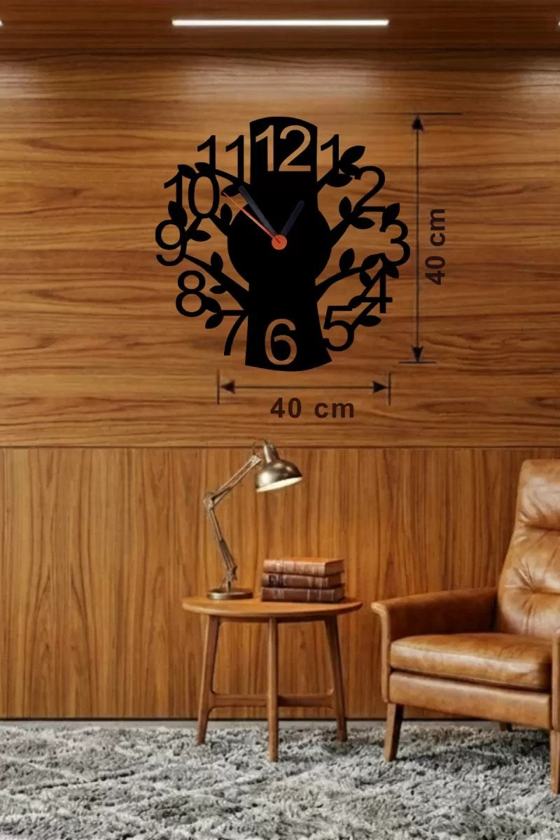 Mey İthalat® Modern Hayat Ağacı Tasarım Ahşap Duvar Saati - 40x40 cm Dekoratif