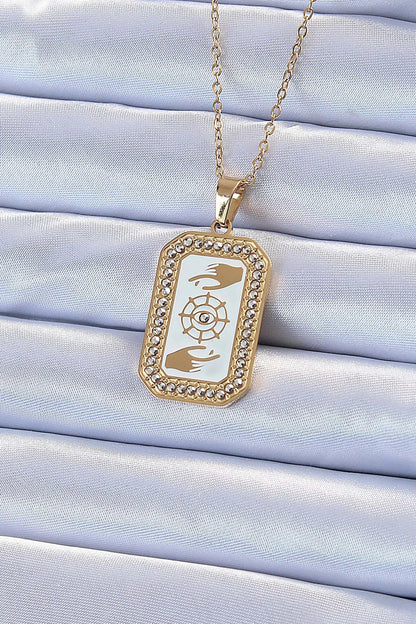 Mey İthalat® 316L Çelik Zincir Altın Renk Mineli Zirkon Taşlı Göz Figür Tarot Kolye