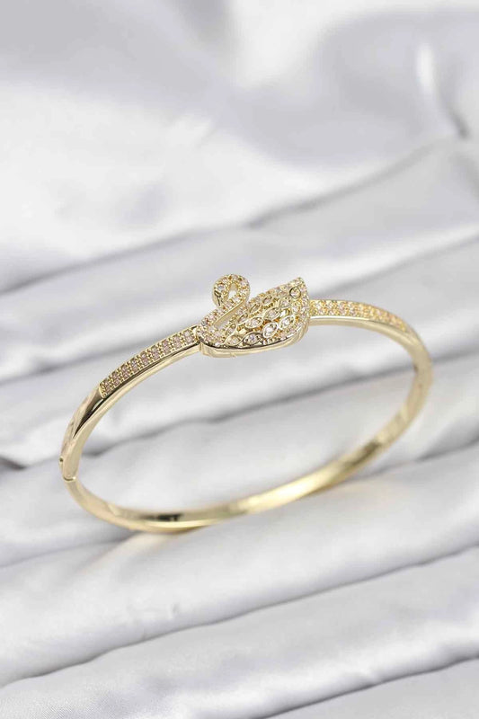 Mey İthalat® Pirinç Gold Renk Zirkon Taşlı Kuğu Model Kadın Kelepçe Bileklik