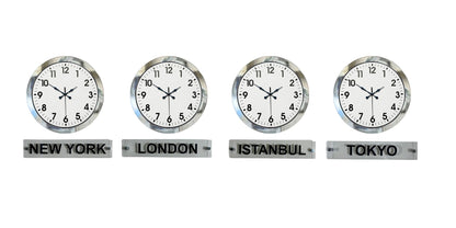 SilverLine 4 lü 36 Cm Krom Metal Tabelalı Dünya Saat Seti