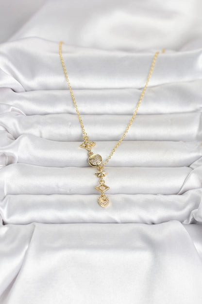 Mey İthalat® 316L Çelik Gold Renk Zirkon Taşlı Y Kadın Kolye