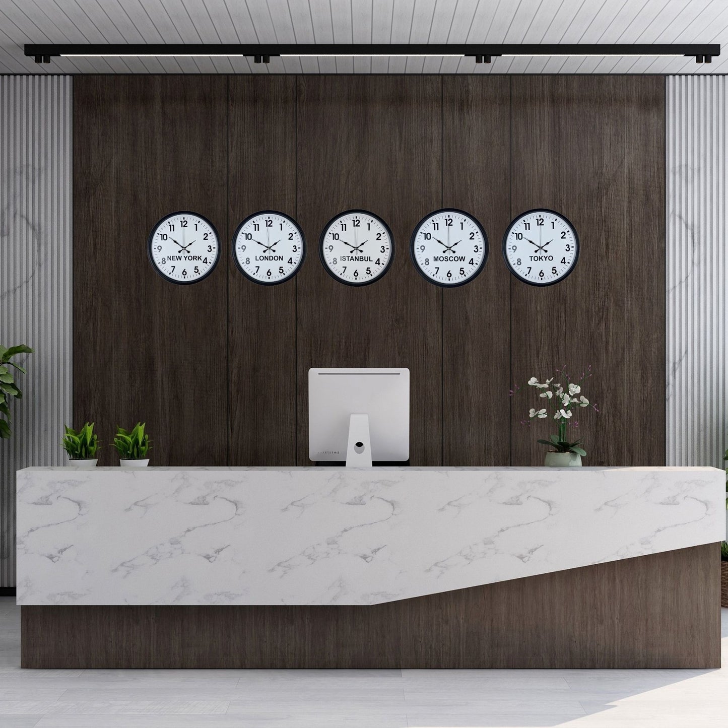 Standart Dünya Saatleri 5 li Siyah Set 36 cm