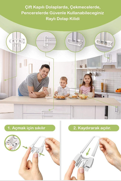 Starixa® Bebek Çocuk Çekmece ve Dolap Koruma Raylı Güvenlik Sistemi Emniyet Kilidi