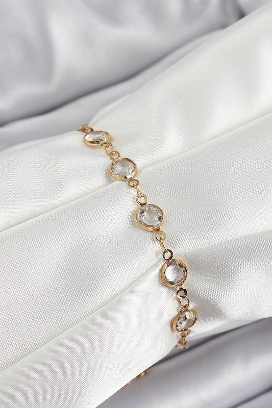 Mey İthalat® Pirinç Gold Renk Zirkon Taşlı Kadın Bileklik
