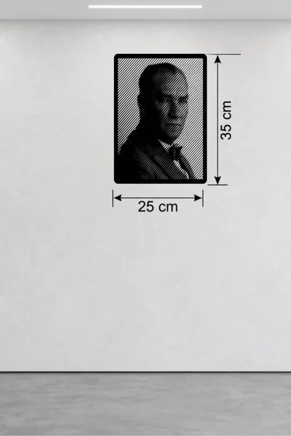Mey İthalat® Atatürk Line Art Metal Görünümlü Ahşap Tablo - Modern Ofis ve Ev Dekoru