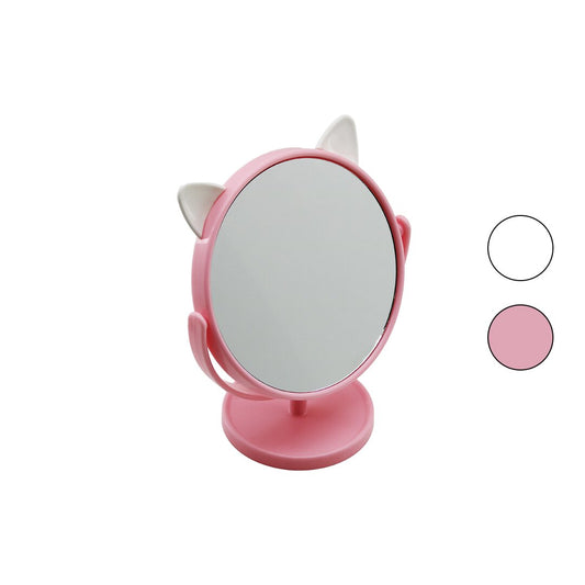 6 İNÇ  - 15CM - YUVARLAK KULAKLI RENKLİ PLASTİK MAKYAJ AYNASI AYAKLI (5347)