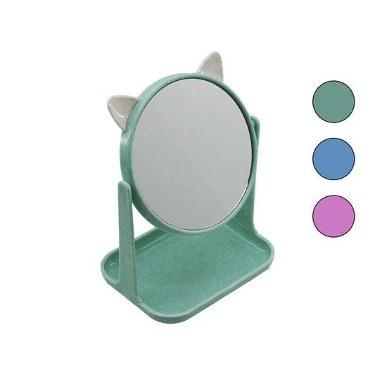 6 İNÇ  - 15CM YUVARLAK KULAKLI MAKYAJ AYNASI RENKLİ PLASTİK TAKILIK SEPETLİ=12X15.5CM (5347)