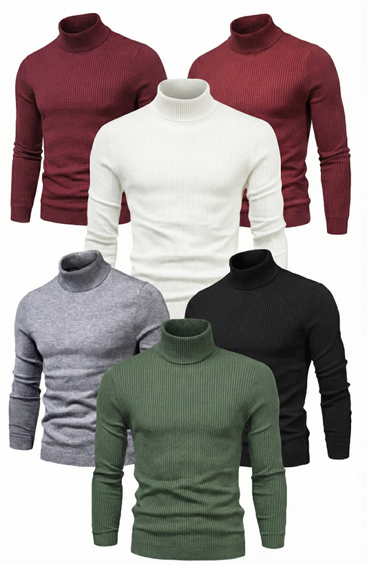 6'lı Siyah, Beyaz, Bordo, Gri, Haki Unisex Kaşkorse Boğazlı Full Likralı Fitilli Body Kazak