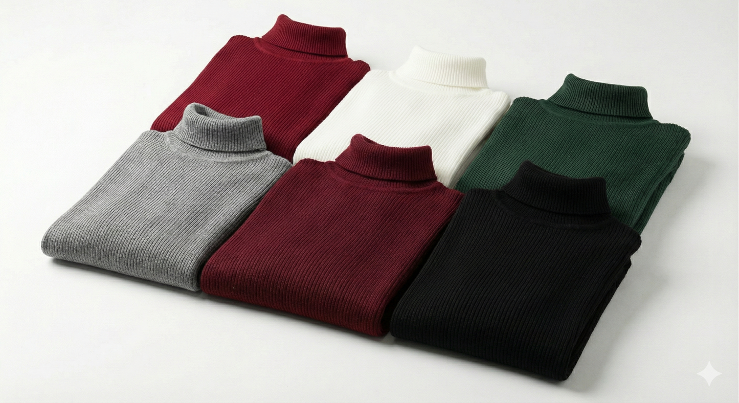 6'lı Siyah, Beyaz, Bordo, Gri, Haki Unisex Kaşkorse Boğazlı Full Likralı Fitilli Body Kazak