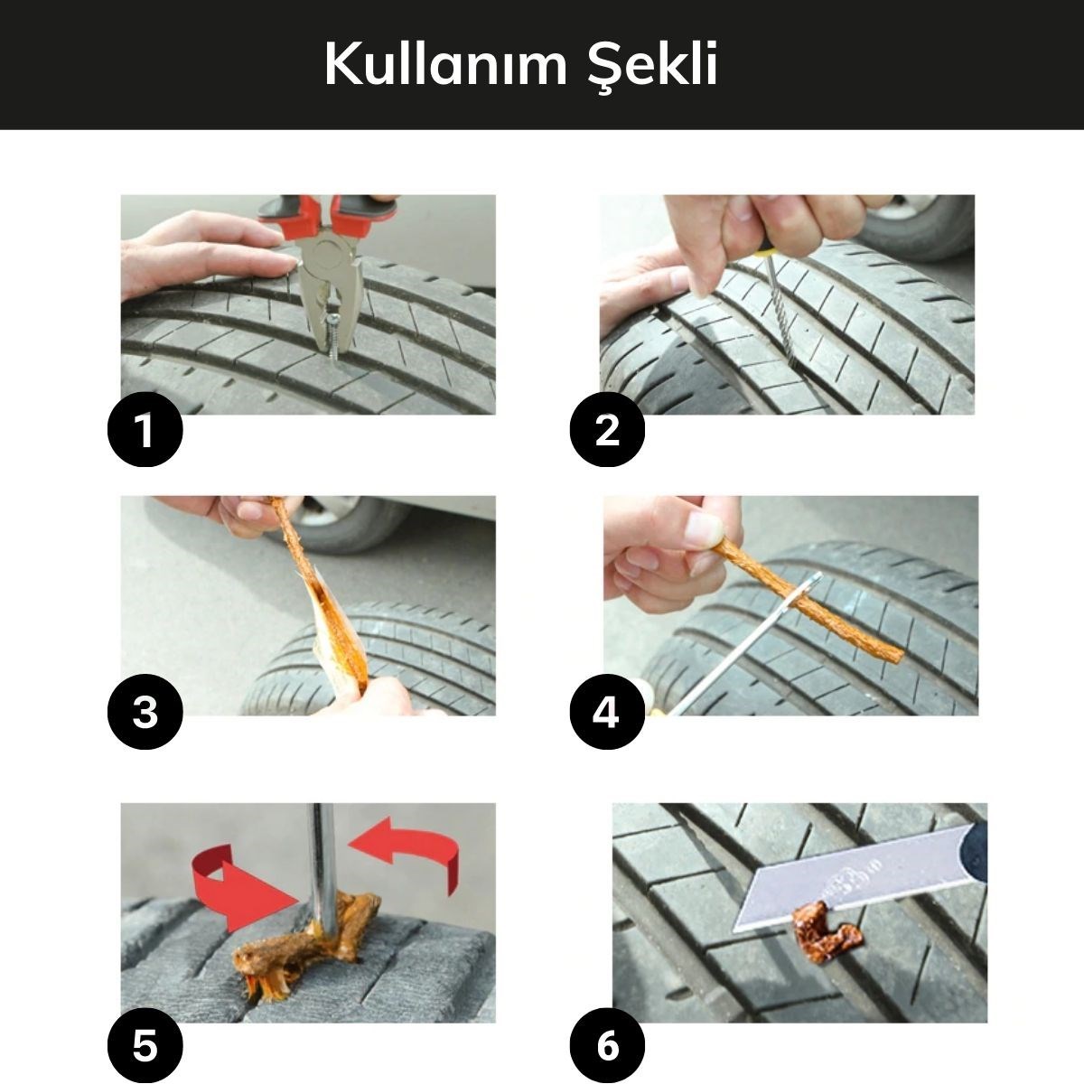 6 Parça Araba Motosiklet Otomobil Bisiklet Lastik Tamir Kiti Araç Bakım Seti (5347)