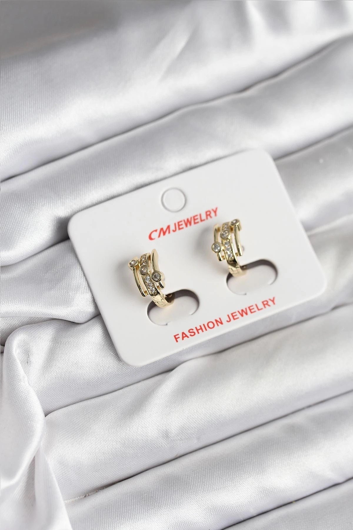 Mey İthalat® 14K Gold Renk Kaplama Yarım Halka Zirkon Taşlı CM Kadın Küpe