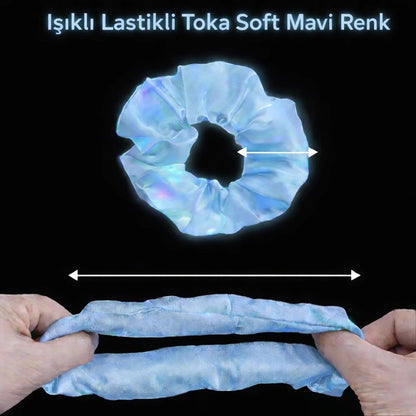 Mey İthalat® Soft Mavi Renk Led Işıklı Lastikli Saç Tokası - 3 Modlu Festival & Parti Saç Tokası