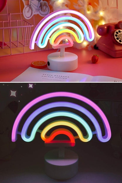 Plastik Gökkuşağı Neon LED Işık - Dekoratif Renkli Masaüstü ve Ambiyans Aydınlatması