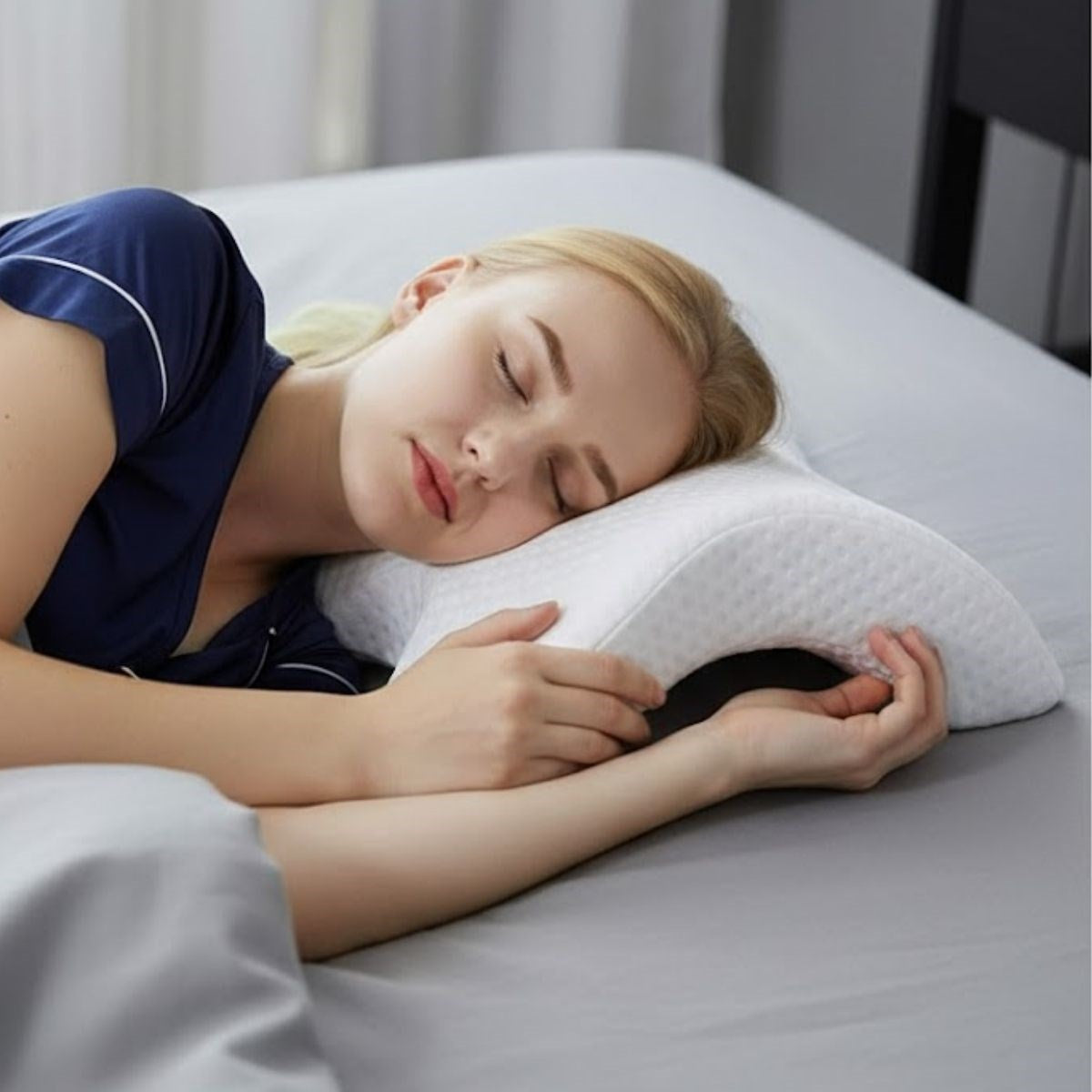 Starixa® 100% Visco Curved Orthopedic Pillow with Washable Fabric Cover for Waist, Neck, and Leg Pain