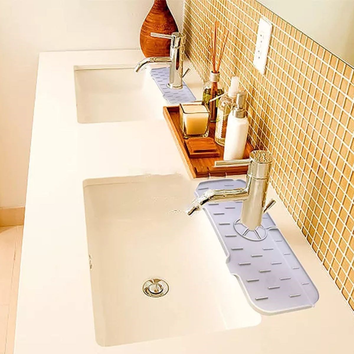 Starixa® Lavabo İçin Silikon Esnek Mat Musluk Sapı Damlama Tutucu Raf Mutfak Tezgahı Sıçrama Koruma
