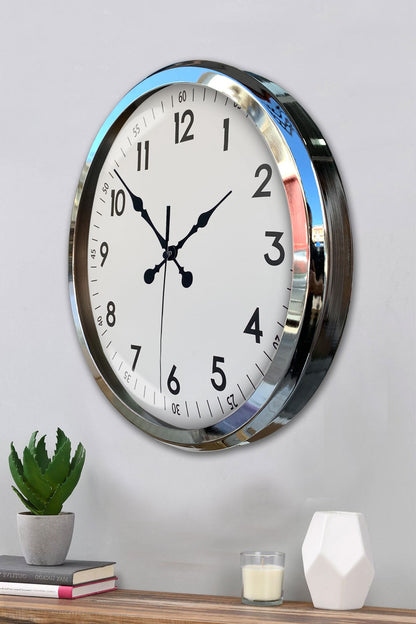 Sade Ve Şık Krom 52 Cm Metal Dekoratif Duvar Saati