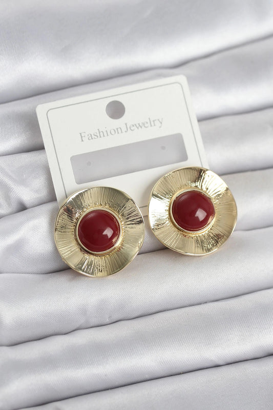 Mey İthalat® Vintage Model Bordo Gold Renk Pirinç Kadın Küpe