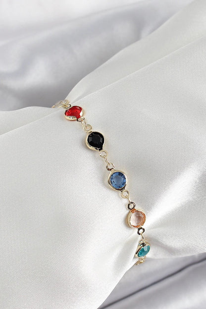 Mey İthalat® Pirinç Asorti Model Gold Renk Zirkon Taşlı Kadın Bileklik
