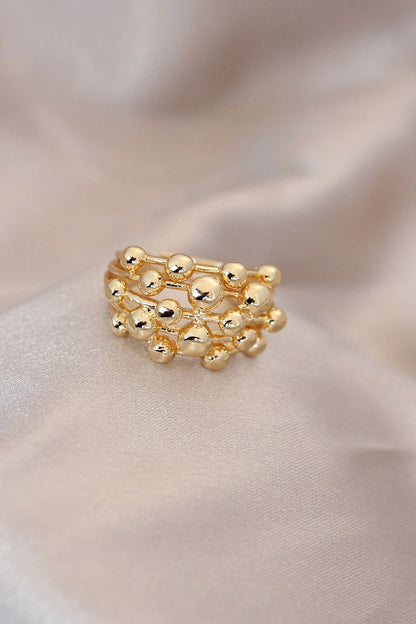 Mey İthalat® Ayarlamalı Gold Renk Metal Bombeli Boluncuk Model Yüzük