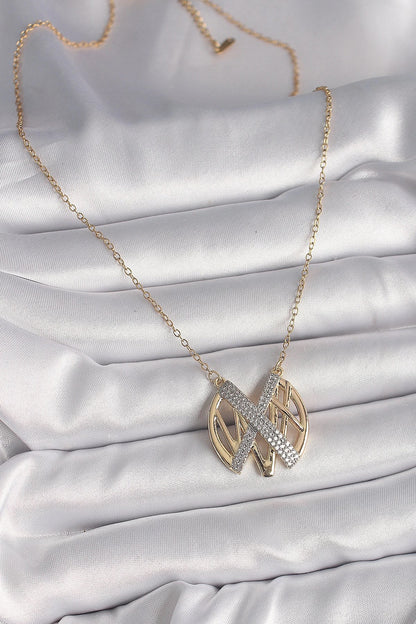 Mey İthalat® 316L Çelik Gold Renk Zirkon Taşlı Vintage Model Kadın Kolye