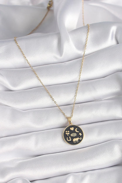 Mey İthalat® 316L Çelik Gold Renk Siyah Şans Kolyesi