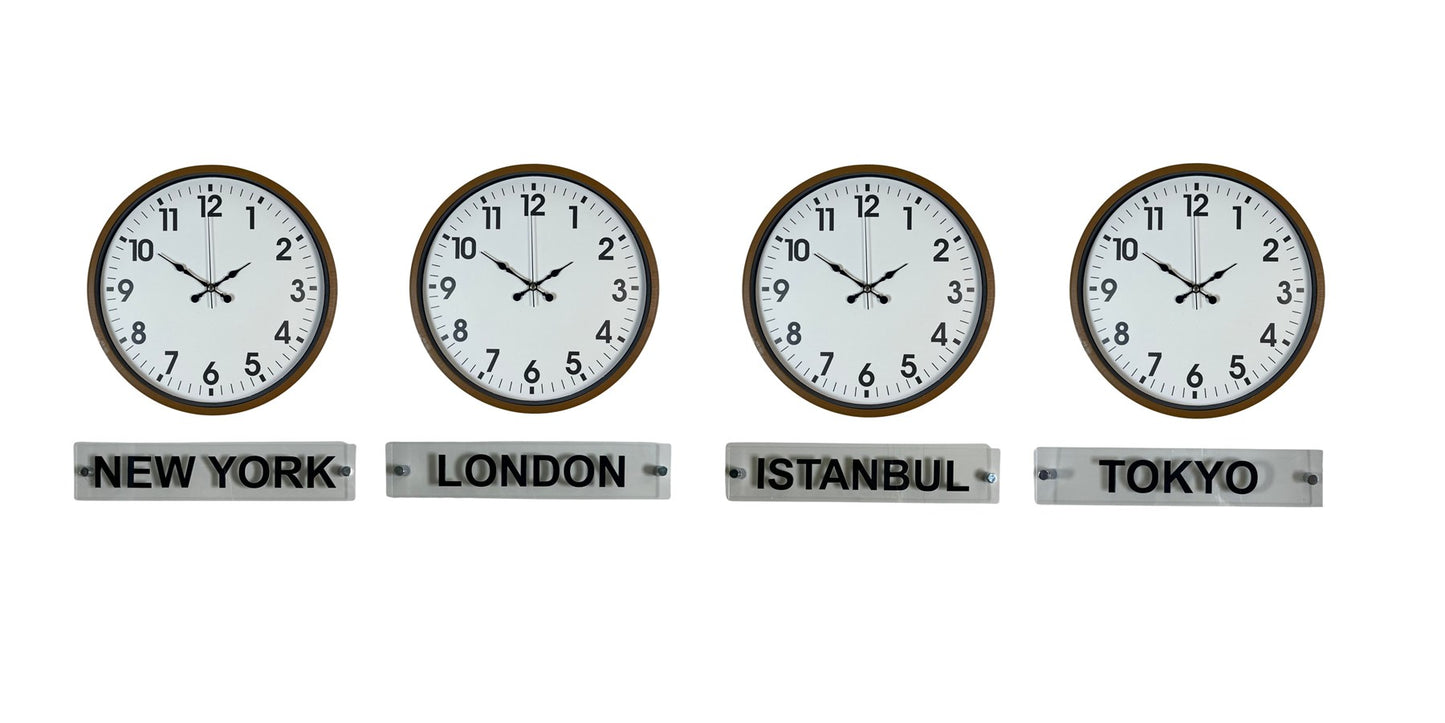 Kahverengi Naturel 4 lü 36 Cm Tabelalı Dünya Saatleri