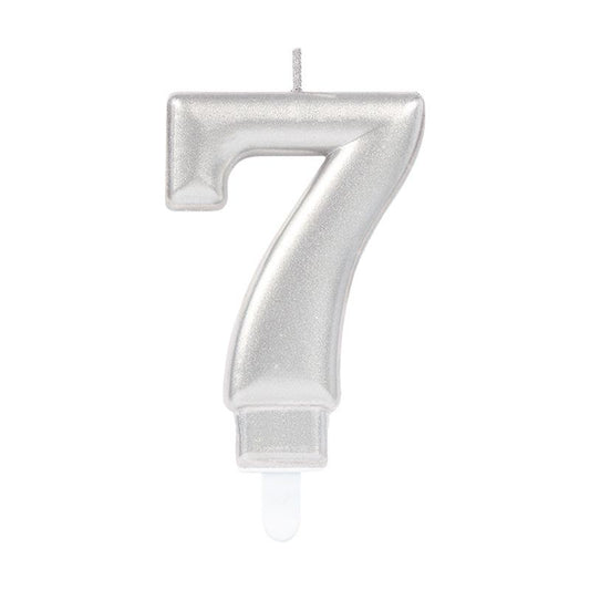 شمعة رقم 7 بلون فضي