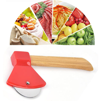 Pizza Kesici - Balta Tasarımlı - Ahşap Saplı - Paslanmaz Çelik Bıçaklı