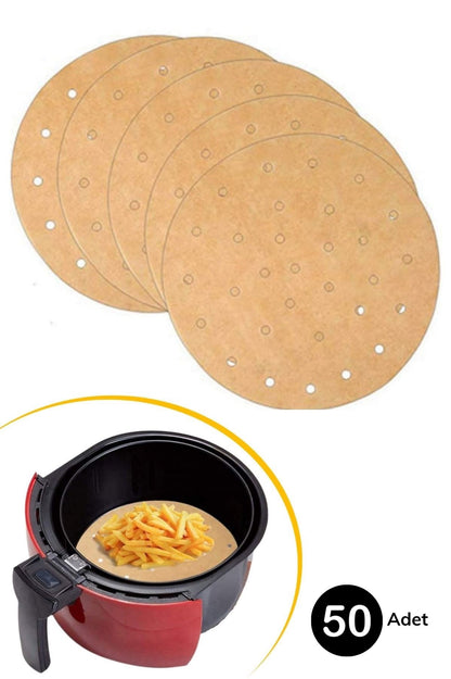 Starixa® 50 Adet Air Fryer Pişirme Kağıdı Tek Kullanımlık Gıda Pişirme Kağıdı Delikli Yuvarlak Model